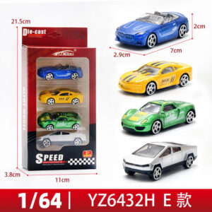 4-pack of 1:64 scale alloy die-cast racing cars including supercars and silver truck in display box