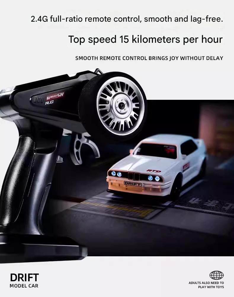 Retro Legend BMW M3 E30 1:43 scale RC drift car with 2.4GHz remote control and gyro technology