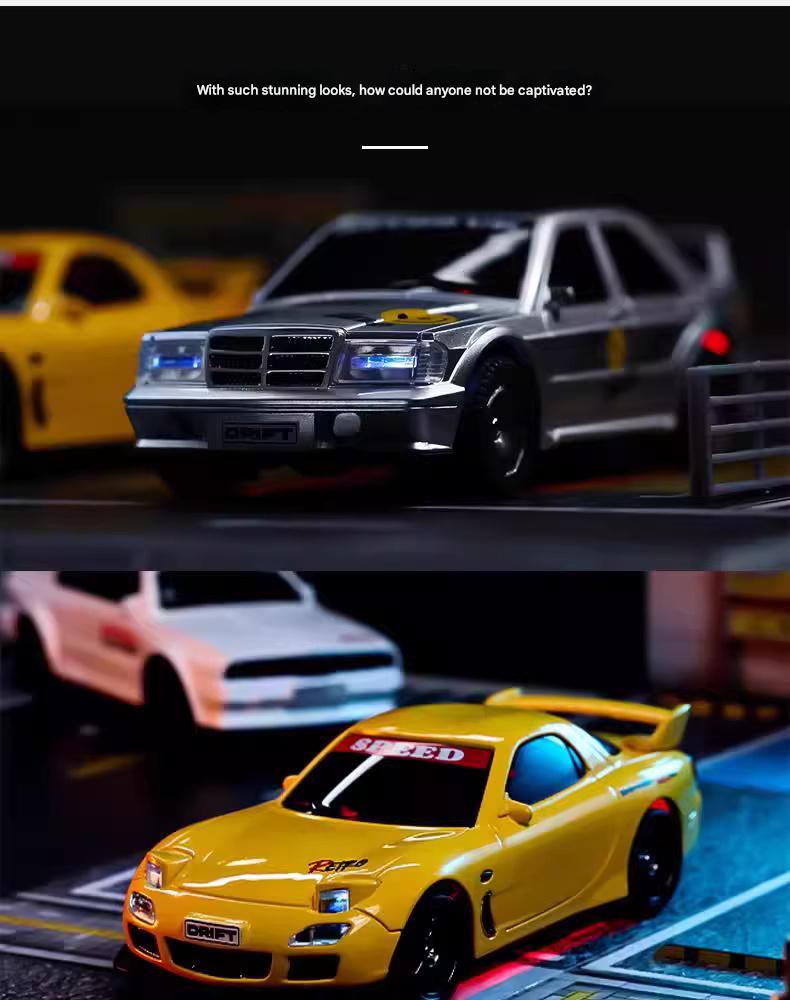 BMW M3 E30 Retro Legend 1:43 scale RC drift car with gyro control and LED lights for hobbyist desktop drifting
