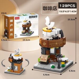Lele Brother Coffee Shop 129-piece building blocks set, LEGO compatible DIY miniature storefront toy
