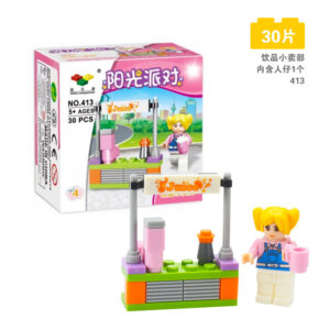30-piece juice shop building block set with blonde minifigure, LEGO-compatible City Life and Party Scenes series