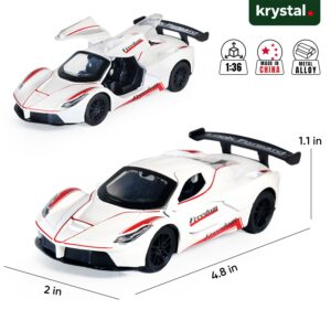 1:36 scale white Ferrari LaFerrari alloy diecast car with butterfly doors and Freedom decals by Krystal
