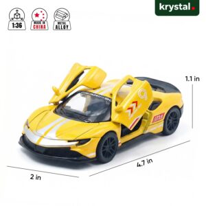 Yellow Ferrari SF90 Stradale 1:36 scale diecast alloy model car with opening doors and racing decals