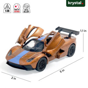 1:36 Ford GT metallic brown alloy diecast car with blue racing stripes and butterfly doors by Krystal
