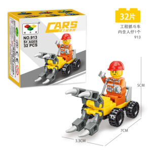 Mini construction building blocks set NO.913 with claw vehicle and mini figure, LEGO-compatible 32 pieces