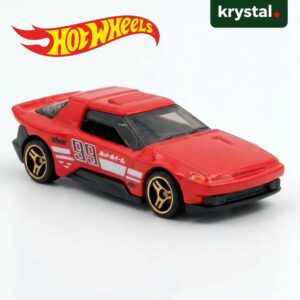 Red Hot Wheels Hako Type D die-cast car with racing number 99 graphics and gold-rimmed wheels, 1:64 scale