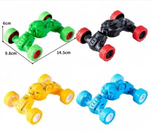 Krystal double-sided rolling stunt car toy for kids, friction-powered flipping off-road vehicle in four colors