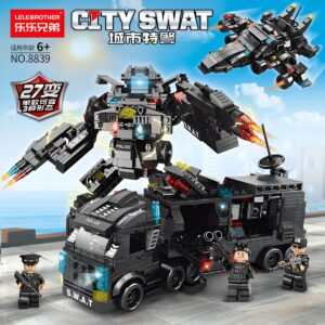 Lele Brother SWAT Building Blocks 8839: 27-in-1 Tactical Mech, Command Truck, and Jet with 3 mini-figures