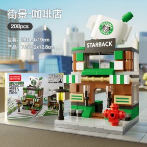 Lele Brother Mini Street View Starback Coffee House building blocks set, 208 piece Lego compatible storefront