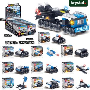 Krystal City SWAT 10-in-1 Building Blocks, Police Mobile Command Center and mini vehicles, LEGO-compatible toy set