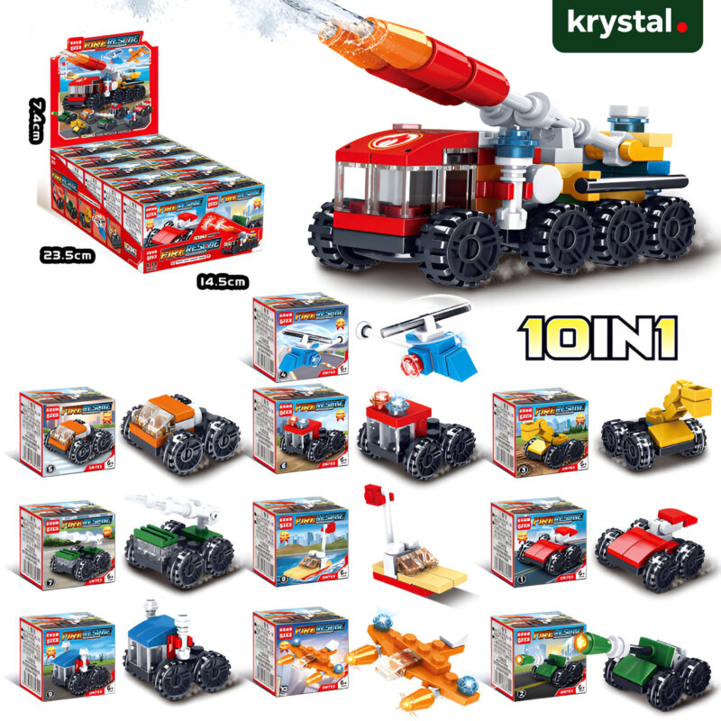 Lele Brother 10-in-1 Fire Rescue Defender building blocks set with LEGO-compatible trucks, boats, and helicopters