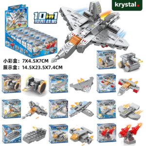 Lele Brother 10-in-1 Stealth Fighter Building Blocks Set with Military Jets and Tanks