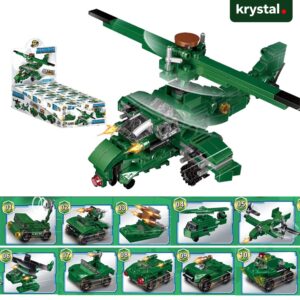 Lele Brother 52049 Military Helicopter Building Blocks 10-in-1 Set, LEGO-compatible green camo toy vehicles