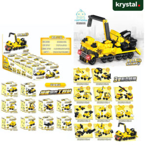 Xiaoyingbao City Engineering 10-in-1 building blocks set featuring construction trucks, cranes, and excavators