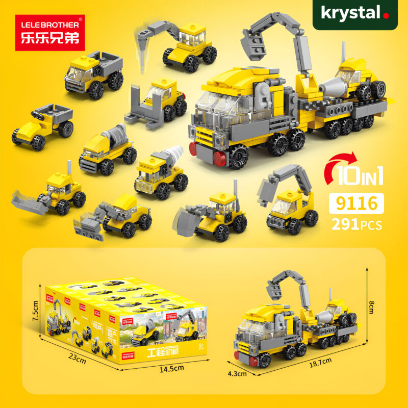 Lele Brother 9116 Urban Engineering 10-in-1 construction truck building blocks with excavator and mixer