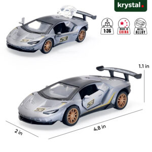 1:36 scale gray Lamborghini Centenario LP 770-4 diecast car with alloy body and racing decals