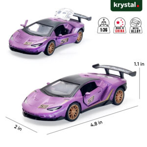 1:36 scale purple Lamborghini Centenario LP 770-4 diecast model car with metal alloy body and opening doors