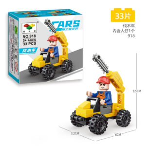 33-piece mini logging truck building blocks with saw arm and minifigure, LEGO-compatible engineering toy for kids