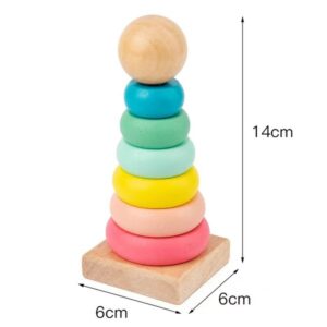 7-piece wooden rainbow stacking tower toy with colorful rings and ball top for toddler developmental play