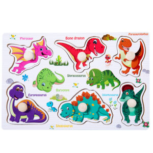 Wooden Puzzle Early Learning Board Set-3D Pieces - Dinosaur Trumpet