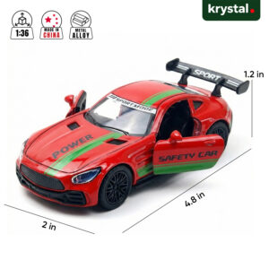 Red Mercedes-AMG GT R 1:36 diecast safety car model with opening doors and zinc alloy body