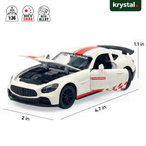 Mercedes-AMG GT R 1:36 scale diecast alloy car, white racing edition with opening hood and doors by Krystal