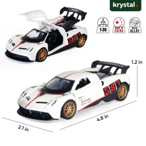 1:36 scale white Pagani Huayra diecast model car with functional gull-wing doors and metal alloy body