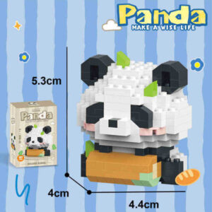 Lele Brother micro building block panda with bread, DIY mini brick panda toy for desk display