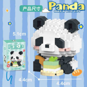 Lele Brother micro building blocks panda eating cake snack theme DIY mini bricks toy for desktop display