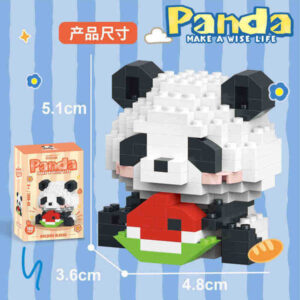 Lele Brother Panda micro building blocks with watermelon slice, DIY mini brick toy for desktop display and hobbies