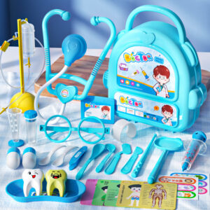 35-piece blue Little Doctor medical playset with stethoscope and dental tools in a portable toy backpack