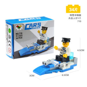 LEGO-compatible police SWAT patrol boat building blocks set with pilot minifigure and 34 pieces