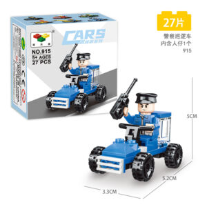 Police patrol car building block toy with officer minifigure, 27-piece LEGO-compatible SWAT vehicle set
