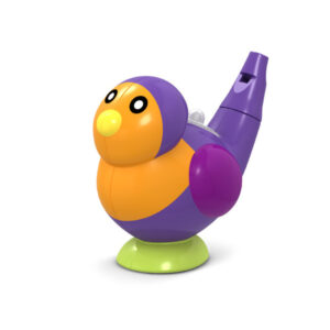 Purple and orange musical water bird whistle toy for realistic warbling sounds and oral motor skills