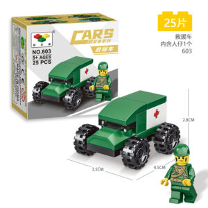 Military armored rescue vehicle and medic soldier building blocks set No.603, LEGO-compatible tactical toy