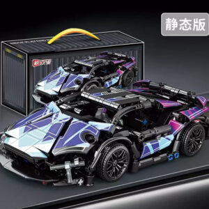 Krystal 1:20 scale LEGO-compatible Lamborghini inspired racing car building set in cyberpunk pink and blue