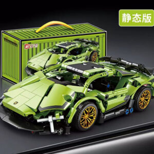 Lime green Lamborghini inspired 1:20 scale LEGO-compatible building block car with container gift box