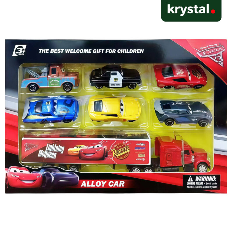 Lightning McQueen Transport & Racing Set with 1:64 scale alloy cars and Rust-eze hauler truck