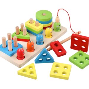 Wooden Geometric Column Stacker - Fishing 4 Set Column