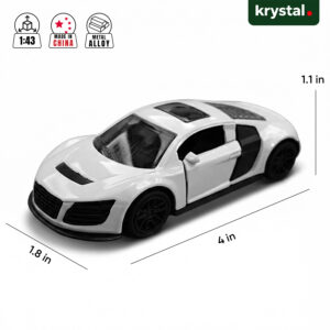 Krystal 1:43 scale white Audi R8 diecast sports car model with metal alloy body and rolling wheels