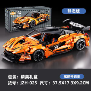 Orange 1:14 scale McLaren inspired Technic supercar model JZH-025 with racing decals and rear wing