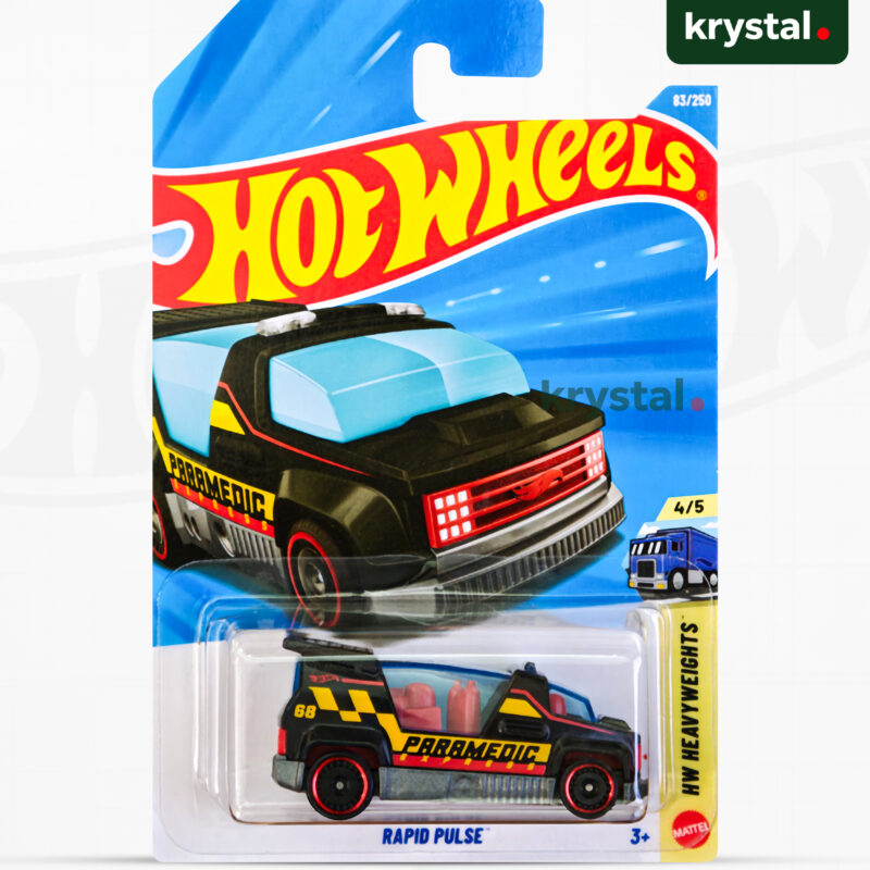 Hot Wheels Rapid Pulse black paramedic die-cast car, HW Heavyweights series in original packaging