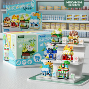 MEKANSM Mini Street View building blocks Mall series featuring colorful miniature coffee shop, bakery, and pizza store