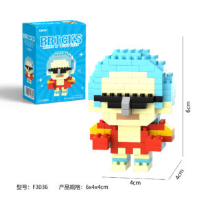 DMXC Hero Bricks F3036 micro building block figurine, blue hair pixel art character toy for display