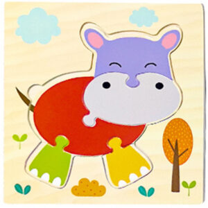 Krystal Montessori wooden hippo puzzle for kids, colorful 3D animal matching toy for toddlers