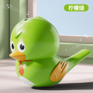 Lime green musical water bird whistle toy for kids, realistic warbling sound and oral motor skill development