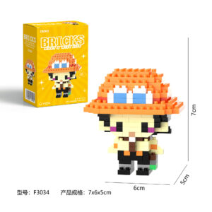 DMXC Hero Bricks F3034 micro building block anime figurine with orange hat and dimensions 7x6x5cm