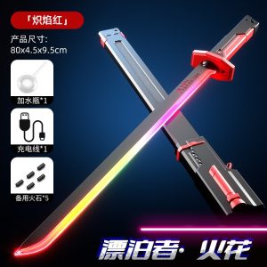 Rechargeable LED Spark Katana - Glowing Toy Sword - Blazing Red