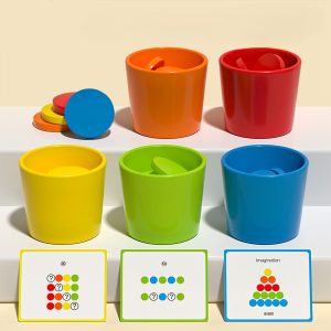 Montessori Color Sorting & Stacking Toy-Discs, Cups & Cards for Kids Learning - 5 Cup Round