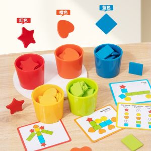 Montessori Color Sorting & Stacking Toy-Discs, Cups & Cards for Kids Learning - 5 Cup Shape